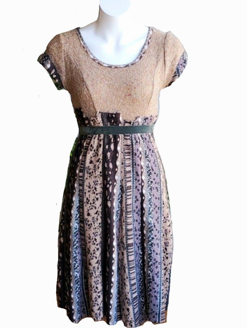 Lulu H Paris Boho Cottage Knit Patchwork Fit And Flare Dress Size Small/Medium